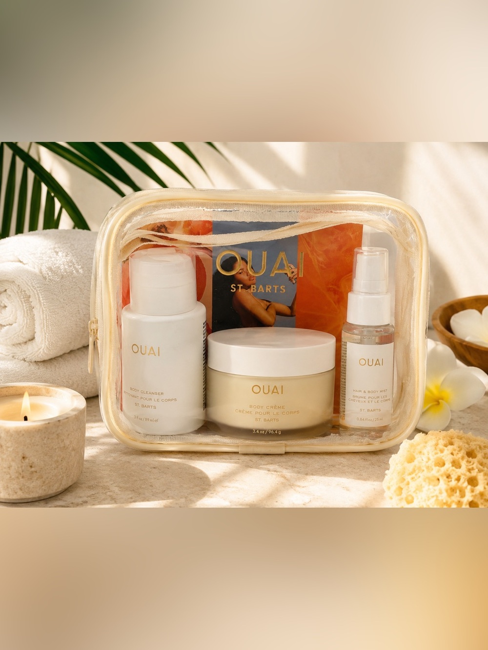 OUAI St. Barts Travel SZ Body Care Gift Set Body Cream Cleanser Mist Travel Kit